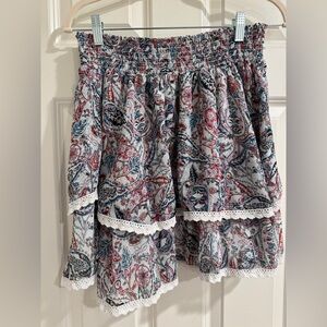 Aqua Multicolor paisley Floral Skirt with tiered Lace
